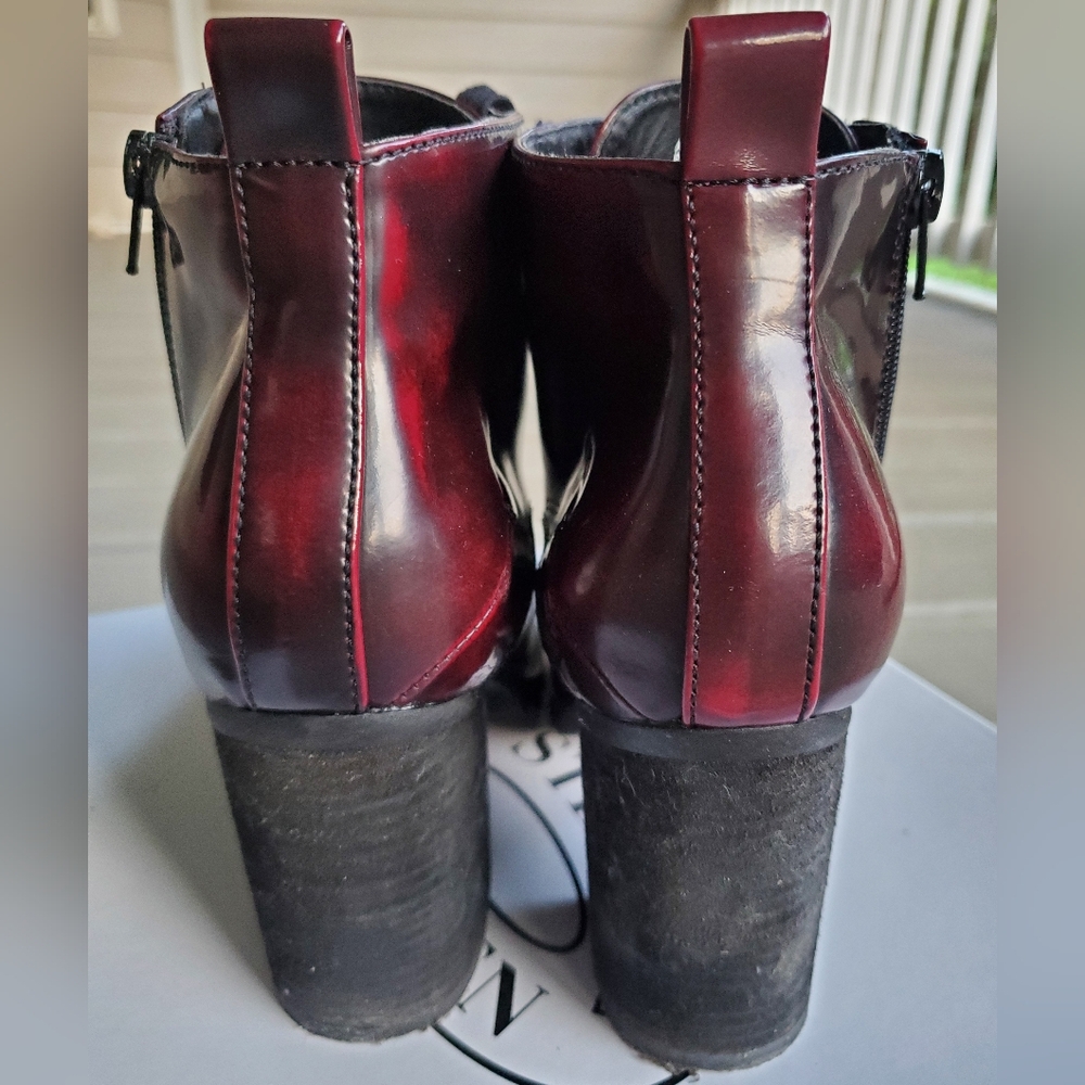 Steve Madden Andie Deep Cherry Burgundy Lace-Up Lug Sole Ankle Booties - Picture 13 of 16